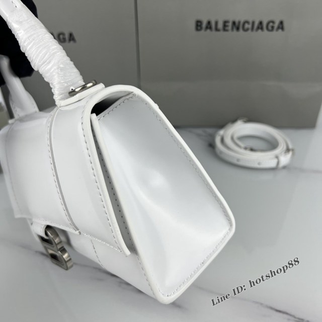 Balenciaga專櫃爆款白色平紋銀扣手提女包 巴黎世家原廠xs號Hourglass沙漏包 款號：8896 fyj1200